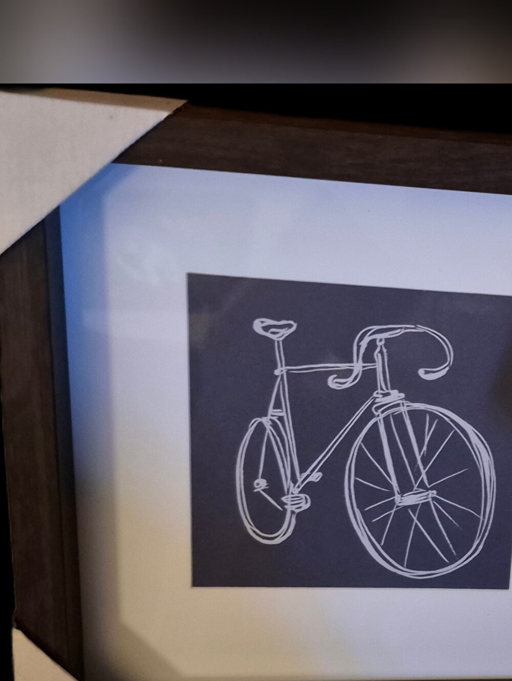 Framed Bicycle Line Contempary Art Wall Decor - White on Dark Gray